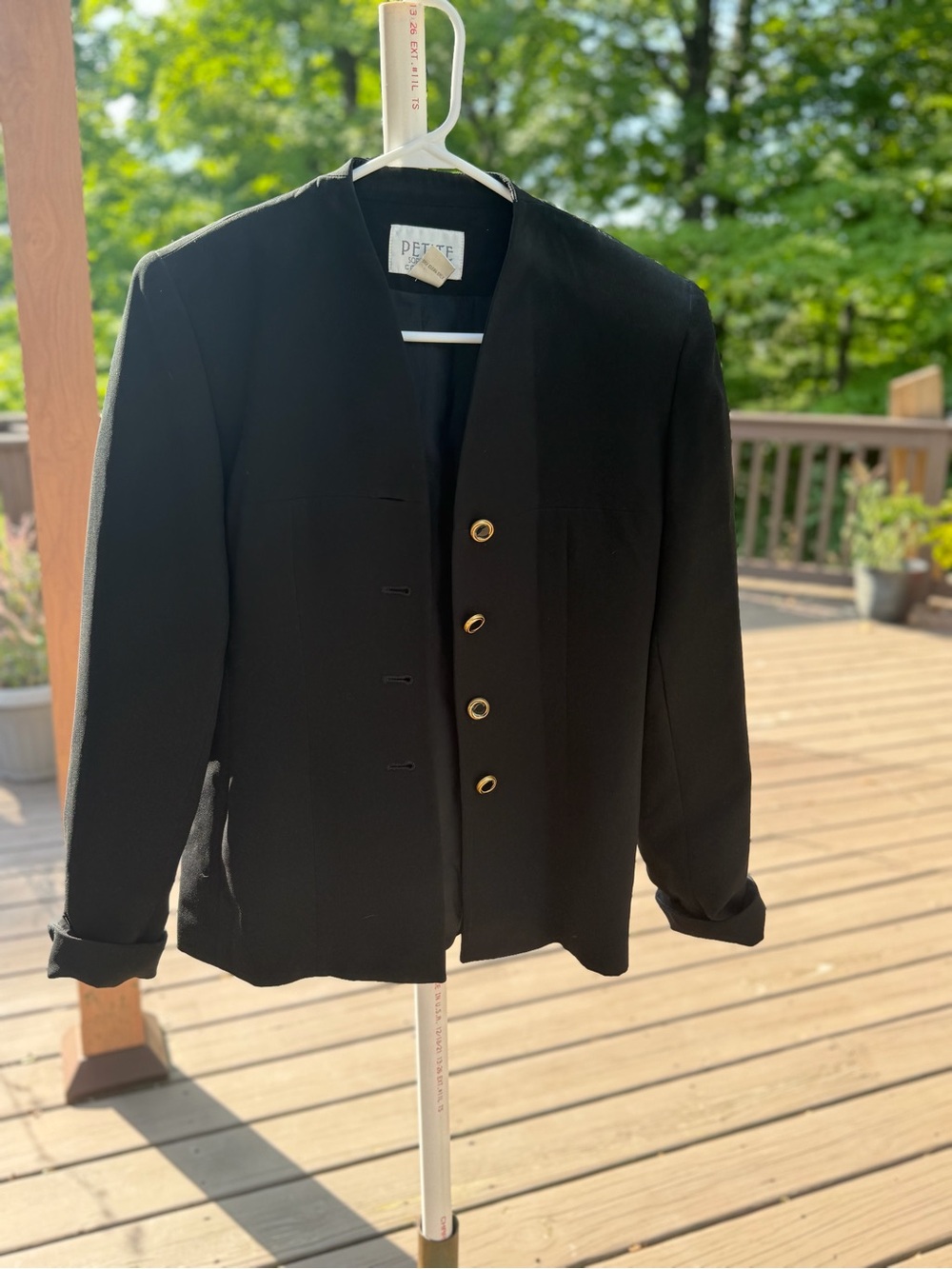 Petite Sophisticate Black Blazer with Gold-Tone Buttons
